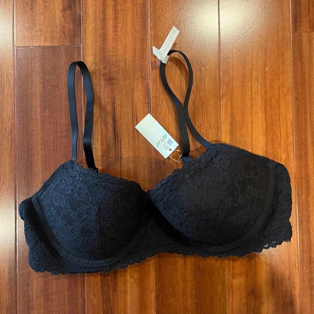 Aerie Black Bra 34C Balconette Floral Lace Underwire Initimates Lingerie New NWT